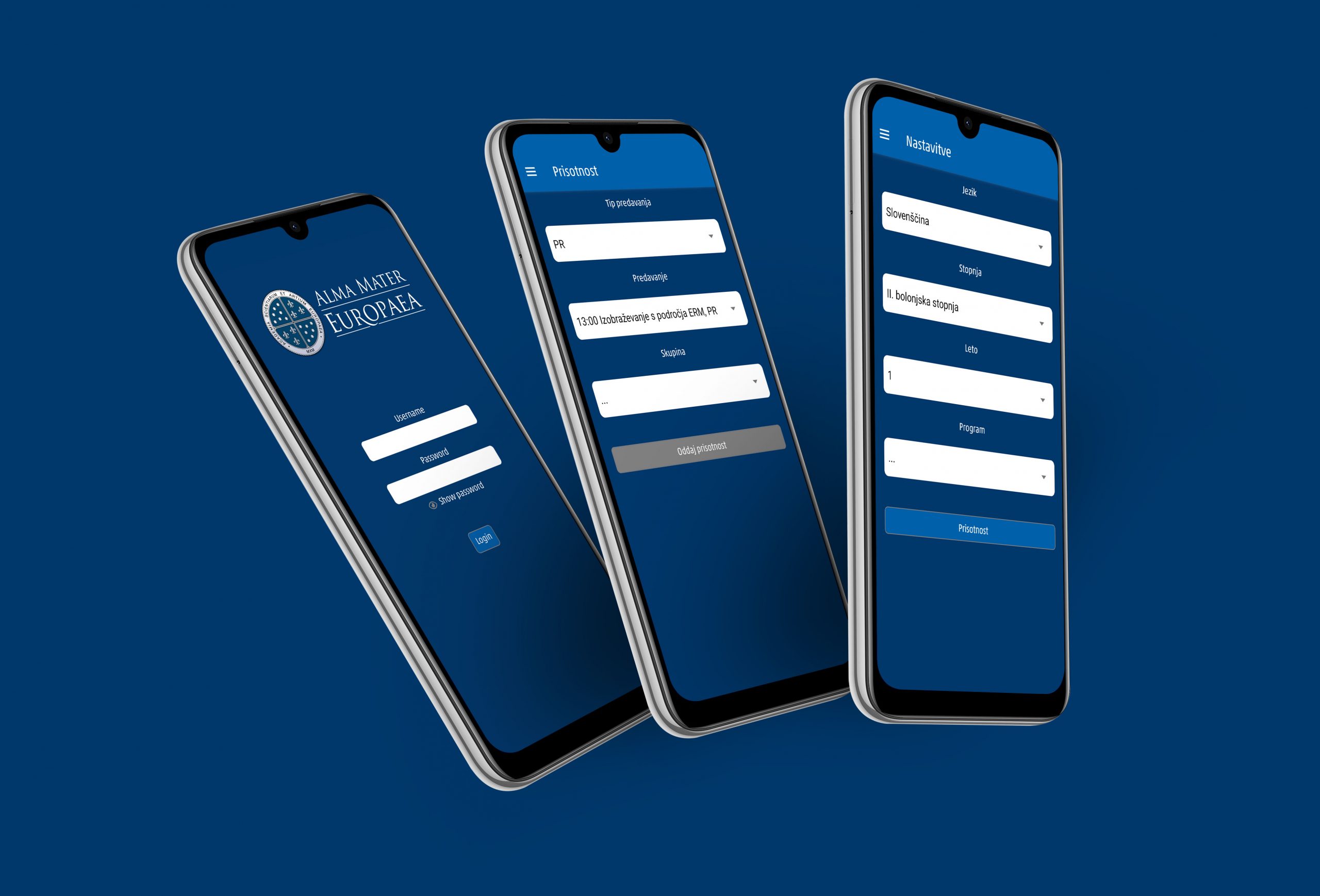Alma Mater attendance app screen with secured login
